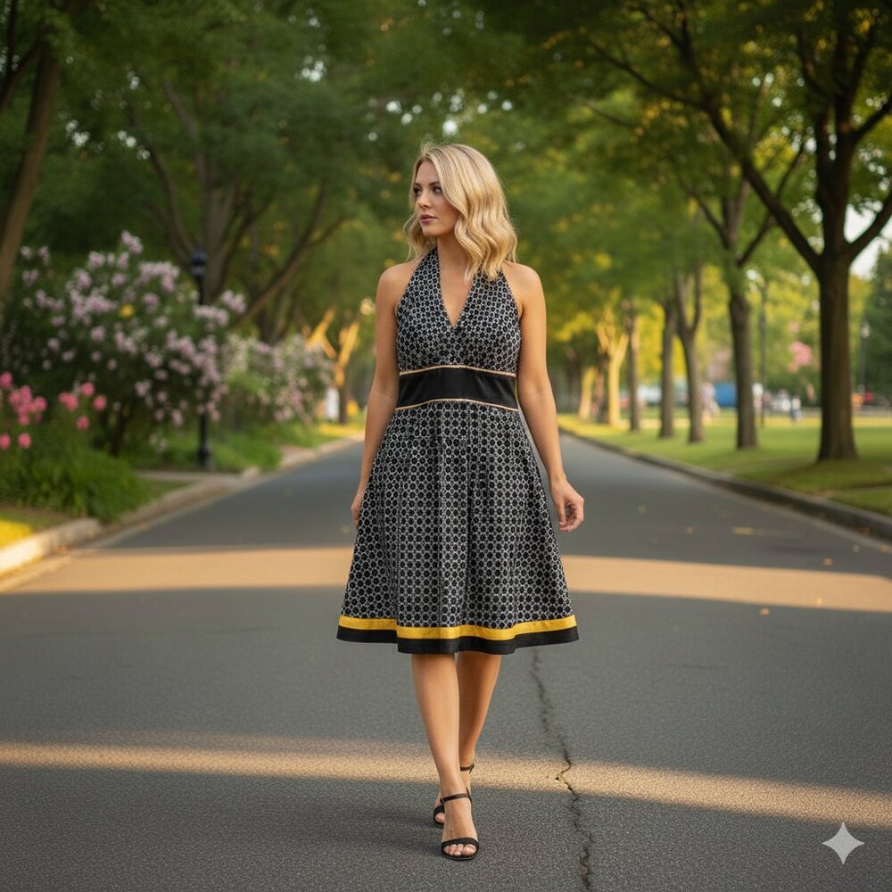 Evan-Picone Dress Women's Polka Dots and Pleats  Size 12